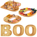 PEUTIER 3pcs Halloween Charcuterie Board, BOO Halloween Cheese Board Wooden Serving Platter Snack Trays Dinnerware Cookware for Home Kitchen Candy Cookie