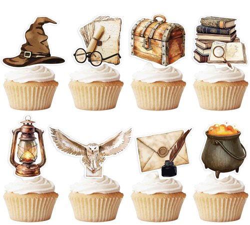 48PCS Wizard Cupcake Toppers，Magical Party Cake Decorations for Birthday Baby Shower Party Themed Supplies