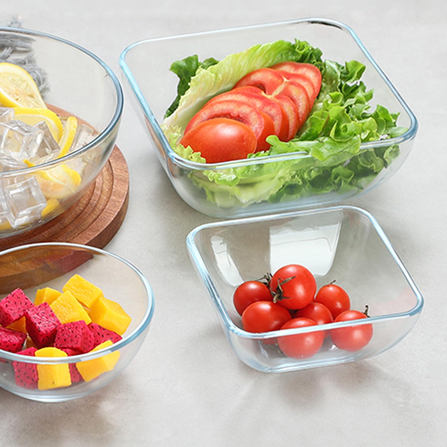 Regine Switzerland 2-Quart Glass Mixing Bowls Set - Durable Tempered Glass | 8-Inch Square Design
