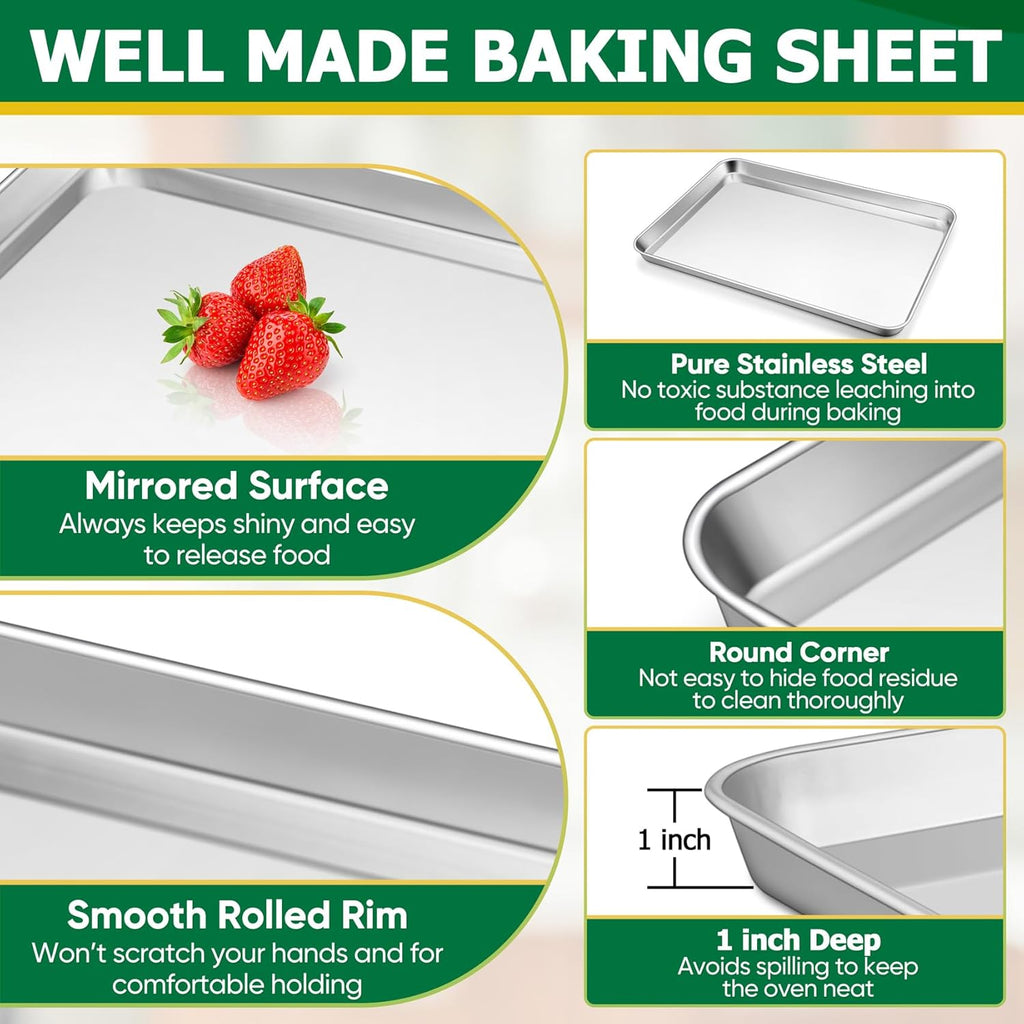 TeamFar Stainless Steel Baking Sheet Set - 9-Piece with Racks & Silicone Mats for Easy Oven Baking