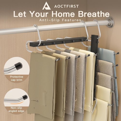 4 Pack Pants Hangers Space Saving - Closet Organizer and Storage Jean Hangers, Stainless Steel Clothes Hanger Scarf Holder for Pants Jeans Leggings Trousers Pant Rack, Black