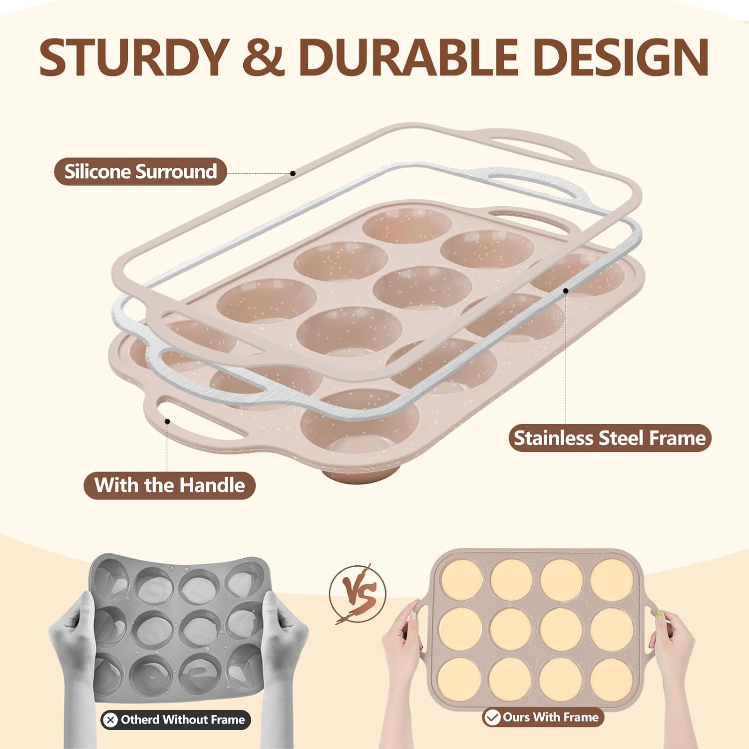 Vinino Nonstick 6-Piece Baking Pans Set - Silicone Muffin, Loaf & Cake Pans with Metal Reinforcement | Carbon Steel Roasting Pan & Cookie Sheet