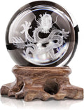 HDCRYSTALGIFTS 3D Inner Carved Dragon Crystal Ball - 60mm Glass Paperweight with Wooden Base