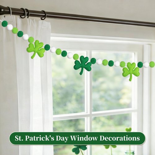 HEAEUNK St Patrick's Day Garland, Pre-Strung Felt Shamrock & Pom Pom Garland Banner, St Patricks Day Decorations for Mantle, Wall & Home