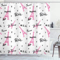 Ambesonne Eiffel Tower Shower Curtain, France Paris Oh La La Eiffel Tower Hearts Calligraphy Doodle Style Artwork, Cloth Fabric Bathroom Decor Set with Hooks, 69" W x 70" L, Black Pink