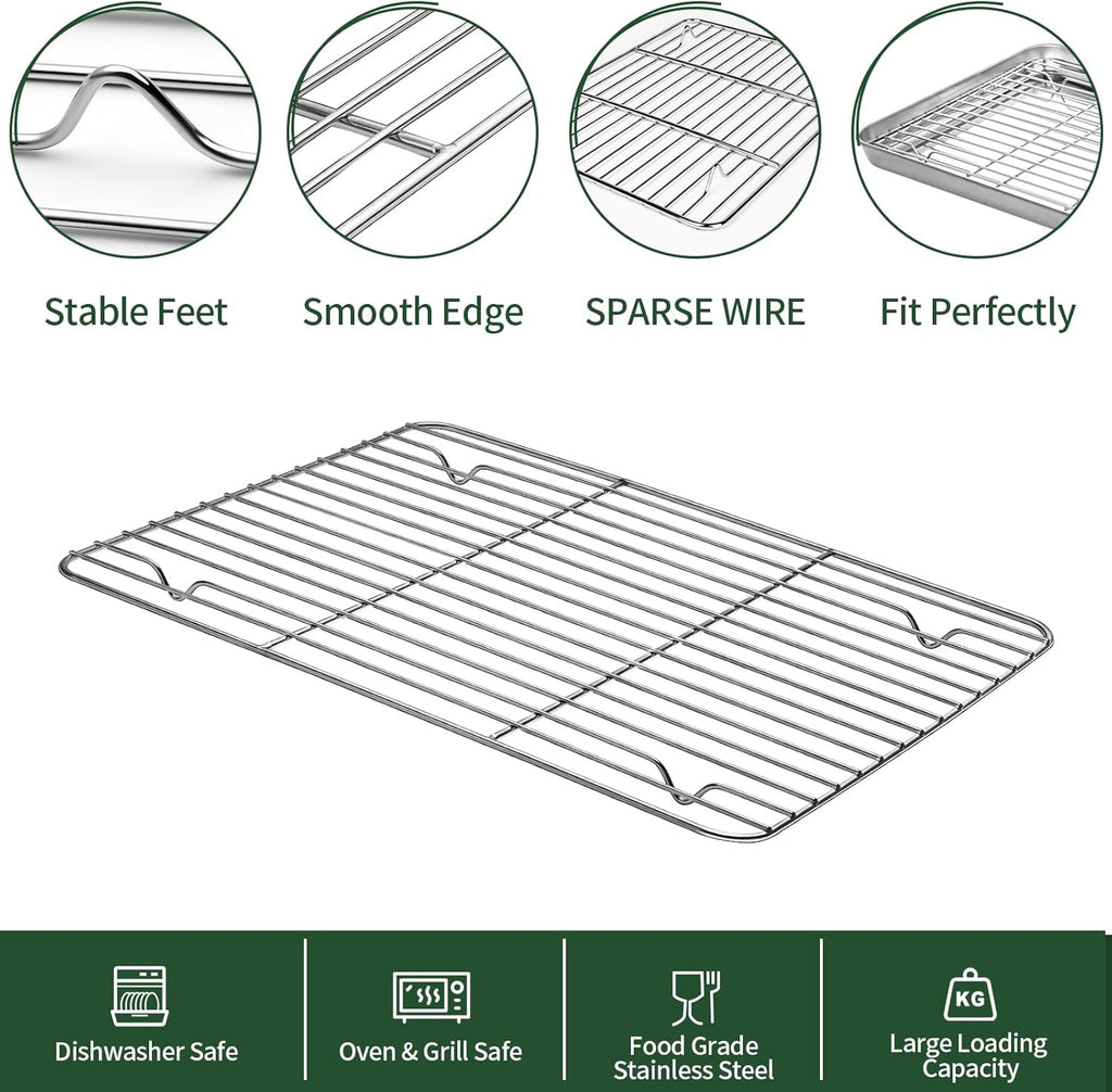 CEKEE Stainless Steel Baking Sheet Set - 2 Quarter Pans with Wire Racks | Non-Toxic, Heavy Duty, Easy Clean - 12 x 10 x 1 Inch