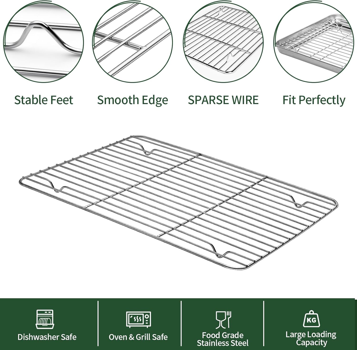 CEKEE Stainless Steel Baking Sheet Set - 2 Quarter Pans with Wire Racks | Non-Toxic, Heavy Duty, Easy Clean - 12 x 10 x 1 Inch