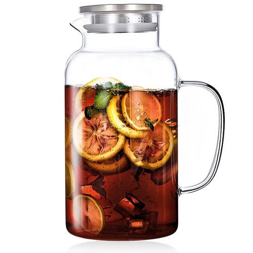 Vekonn Glass Water Pitcher with Lid and Spout, 1 Gallon Heat Resistant Borosilicate Glass Carafe, Temperature Safe