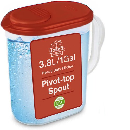 1 Gallon Water Pitcher with Lid & Pivot Top Spout -Slim Design Fits Fridge Door- Tea Pitcher 1 Gallon Plastic Pitcher with Lid 1 Gallon Pitcher with Lid Water Pitchers with Lids Plastic Water Pitcher