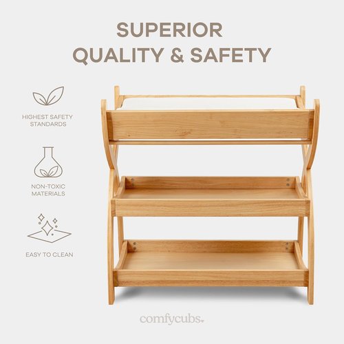 Comfy Cubs Baby Changing Table - Sturdy Wood Design with Two Open Shelves for Infant Essentials - Natural Finish
