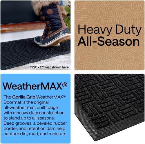 GORILLA GRIP Waterproof All-Season WeatherMAX Doormat - 72x24, Stain & Fade Resistant, Easy Clean Black Maze