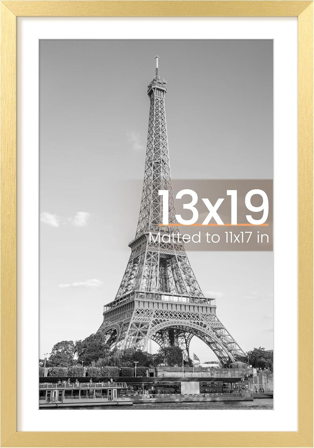 Upsimples 13x19 Picture Frame - Elegant Gold Wall Hanging Frame for 11x17 or 13x19 Photos | 1 Pack