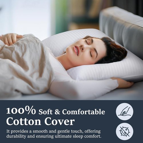 COZSINOOR Goose Down Feather Pillows - Queen Size Hotel Bed Pillows, Soft 600 TC Cotton Cover, Set of 2 for All Sleep Positions