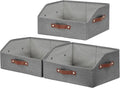 Bagnizer Closet Organizers - Linen Trapezoid Storage Bins with Handles | Collapsible Gray Shelf Organizer for Blankets, Towels, and More