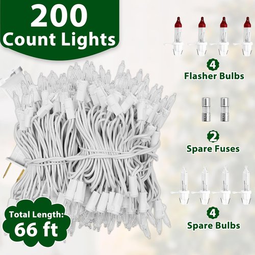 Clear Christmas Lights - 66FT Warm White Mini Lights with 200 Incandescent Bulbs | Perfect for Indoor & Outdoor Holiday Decor