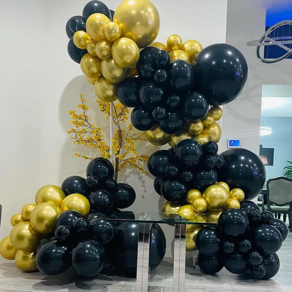 YMSZ Black and Gold Balloons - 67pcs 12 Inch Metallic Balloons for Birthday & Party Decorations