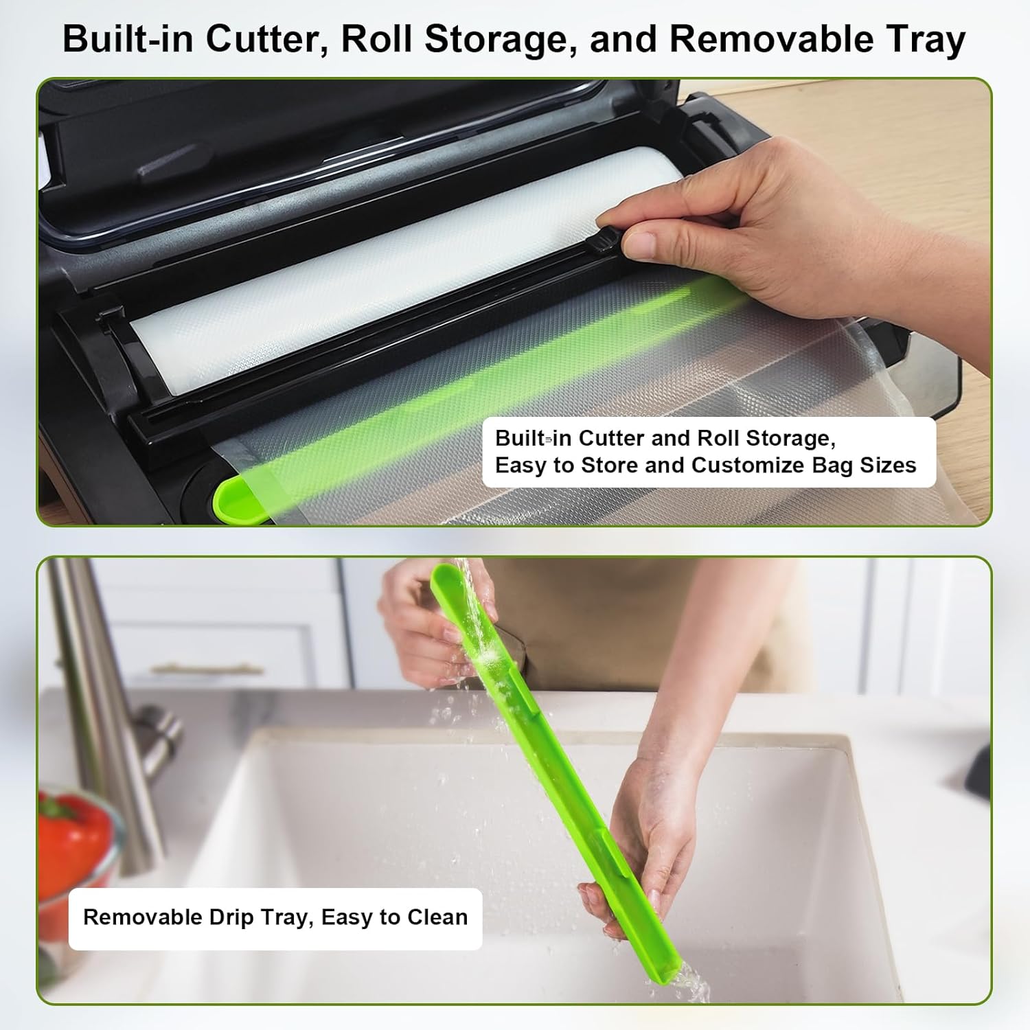 Vacuum Sealer Machine - 95kPa Precision with Double Heat Seal for Dry/Moist Food | Easy-Lock Handle & Built-in Storage - Silver