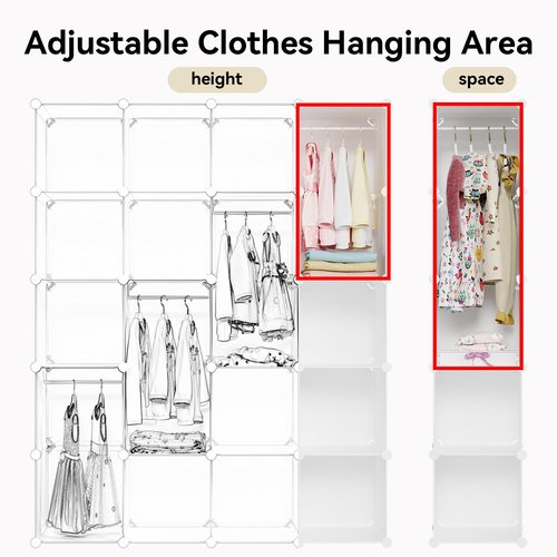 deijiner Modular Baby Wardrobe Closet, Portable Children Organizers and Storage for Nursery,15 Cubes with Hanging Rods,Multi-Functional Kids Storage Shelf-Bedroom Clothes Armoire (Boys & Girls)