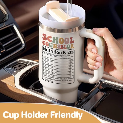 Lifecapido School Counselor Appreciation Gifts, 40oz Shape Little Minds Insulated Tumbler with Lid & Straw, School Counselor Gifts for Appreciation Week Christmas(Cream)