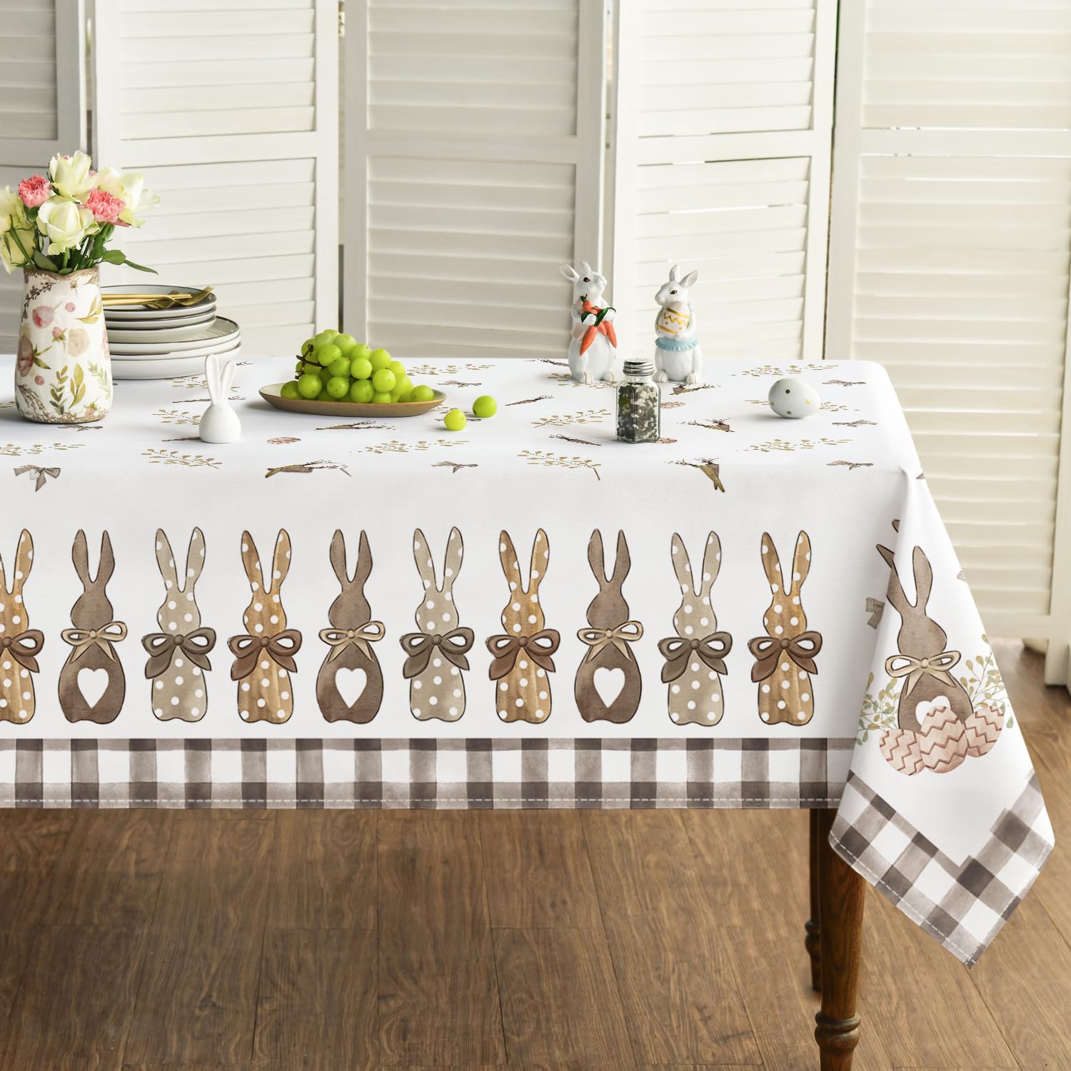 Horaldaily Easter Tablecloth 60×120 Inch Rectangular, Spring Carrots Bunny Washable Table Cover for Party Picnic Dinner Decor