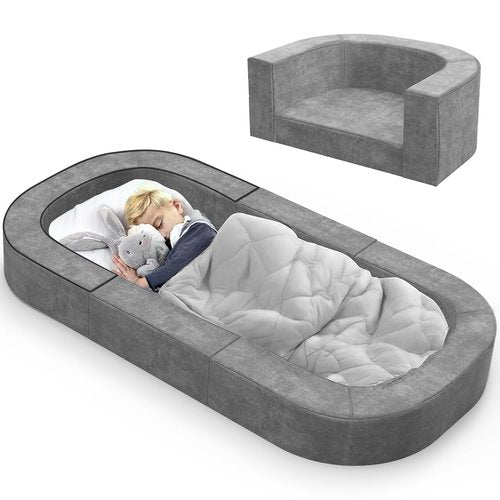cutebeams 3-in-1 Toddler Floor Bed, Portable Toddler Travel Bed, Lounger and Sofa for Kids 1-6 Years, with Carrying Bag, Lightweight Foldable Design for Camping, Travel & Sleepovers, Size L