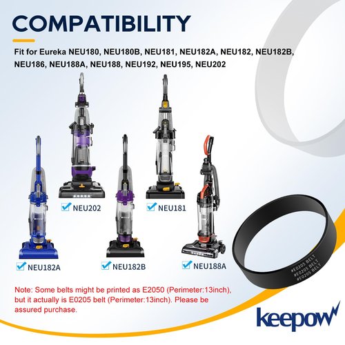 KEEPOW Replacement Belt Compatible with Eureka Vacuum Belt, Part E0205 Power Speed Vacuum Belts Fit for Eureka Model NEU280, NEU182A, NEU202, NEU182B, NEU188A, NEU181A, NEU182, NEU188B (3 Pack)