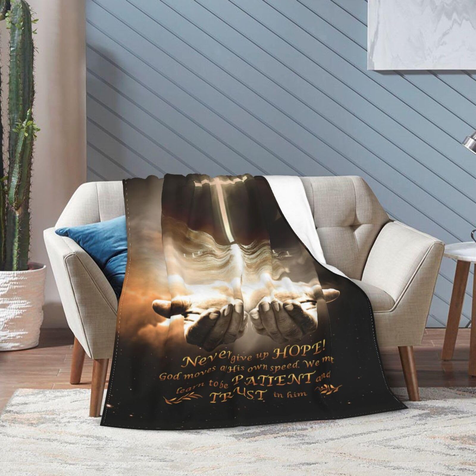 Christian Blanket Cross Hand of God Throw Blanket for Men Kids Teenagers Soft Cozy Warm Fuzzy Fleece Religious Christ Decor Blanket Gifts for Boys Women Girls Couch Sofa Bed 50"X40"
