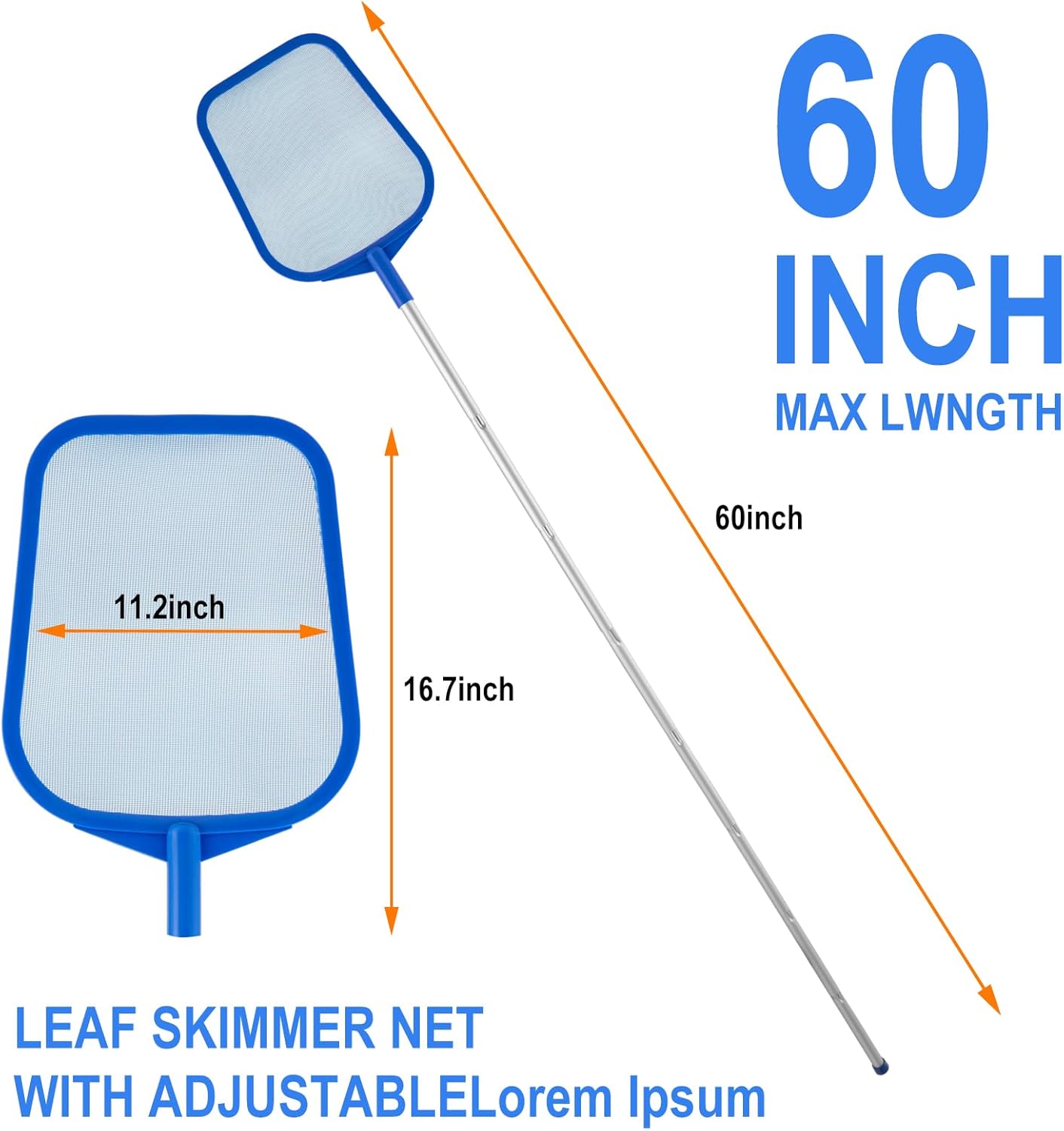 Skiennix Pool Skimmer - Adjustable Telescopic Aluminum Pole (23''-60'') with Ultra-Fine Mesh Net