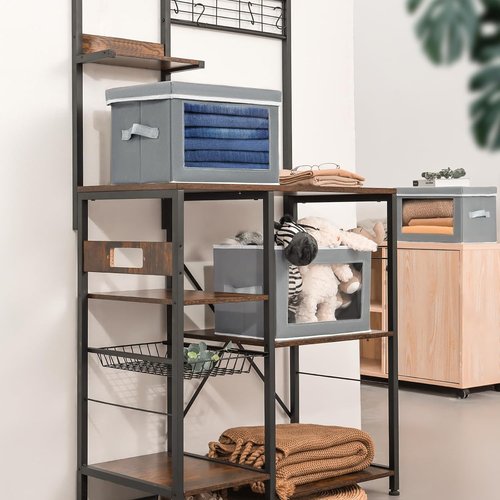 Homsorout Collapsible Storage Bins - 4 Pack Fabric Closet Organizers with Lids | Grey Baskets for Home & Dorm