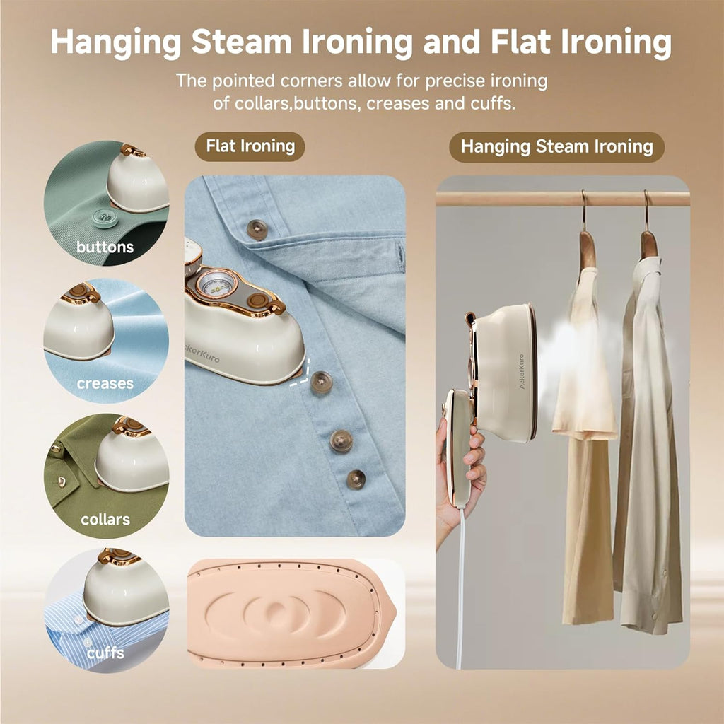 Skiennix Portable Handheld Clothes Steamer - 1200W Fast Heat Up, 200ml Tank, 3 Modes, Beige