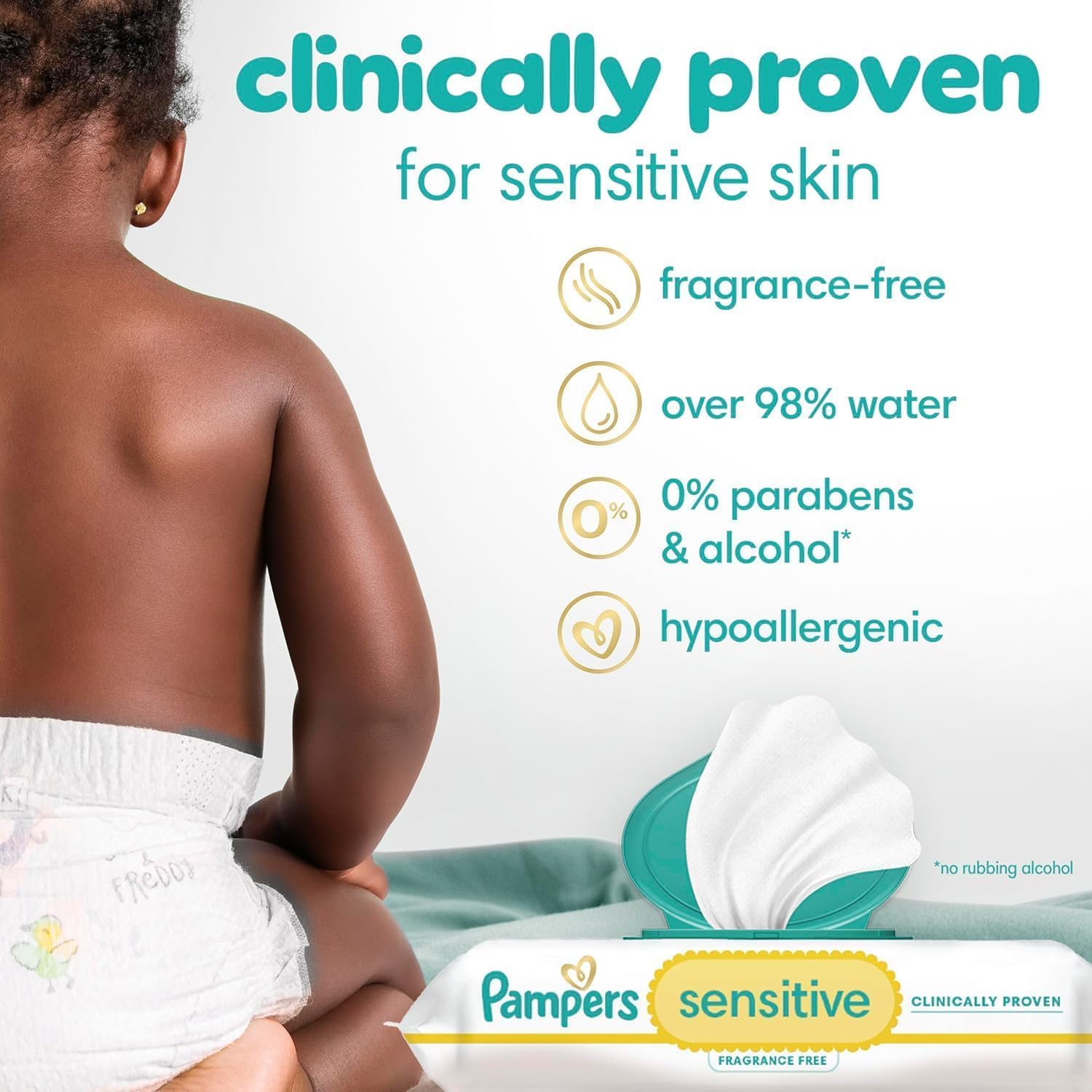 Pampers Sensitive Baby Wipes - Hypoallergenic & Unscented | 18 Flip-Top Packs (1008 Wipes Total)