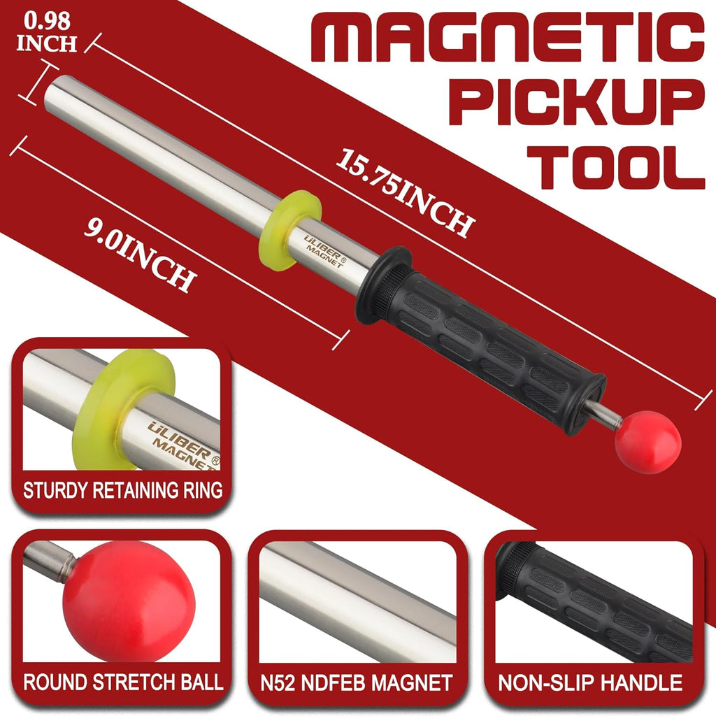 ULIBERMAGNET Magnetic Pickup Tool - 8000 Gauss Neodymium Retrieval Rod with Release Handle | Heavy-Duty Metal Sweeper for Nails, Screws, and Iron Scraps