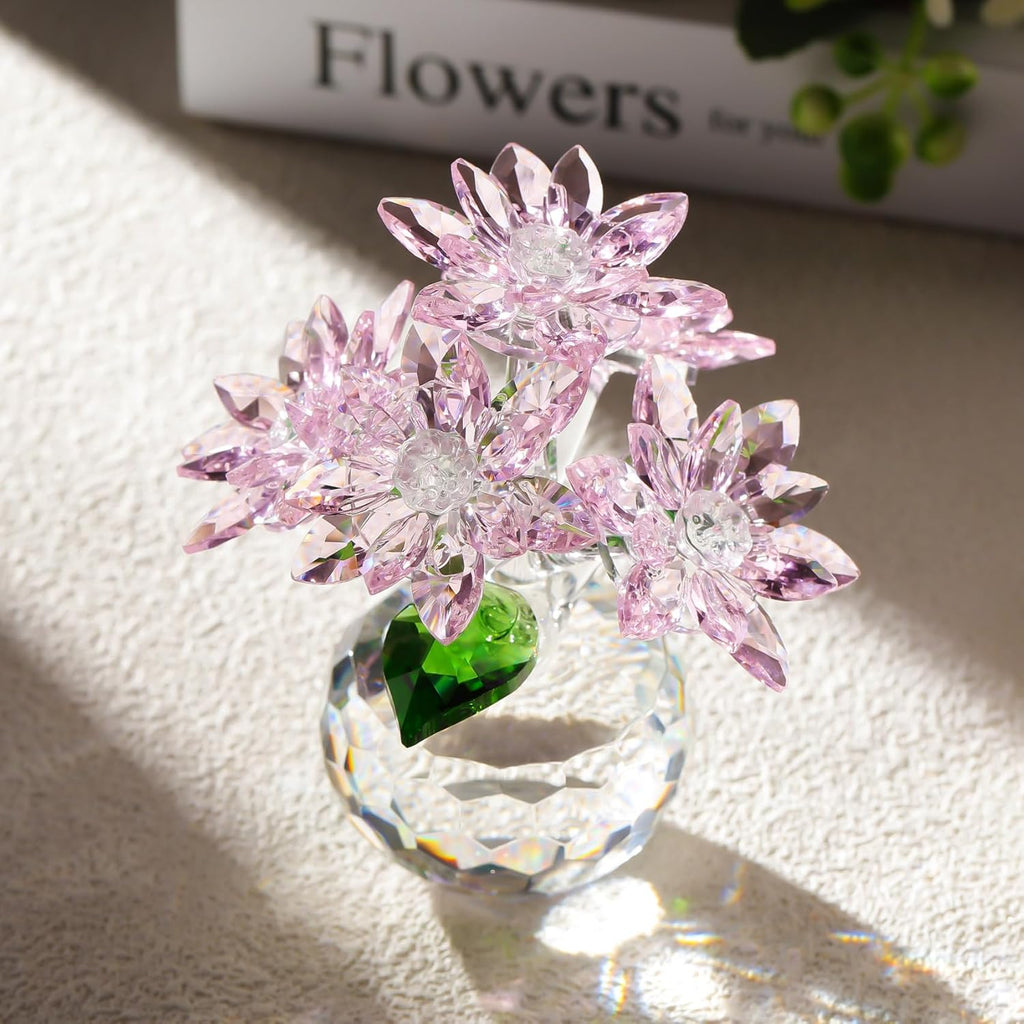 YWHL Pink Crystal Flower Figurine - Handmade Glass Decor | Beautiful Art Collectible for Home Centerpiece