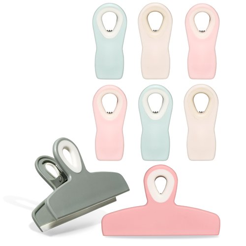 COOK WITH COLOR Bag Clips - Heavy Duty Chip Clip and Refrigerator Magnet Clips for Food Storage with Air Tight Seal Grip, Green and Pink, Pack of 8