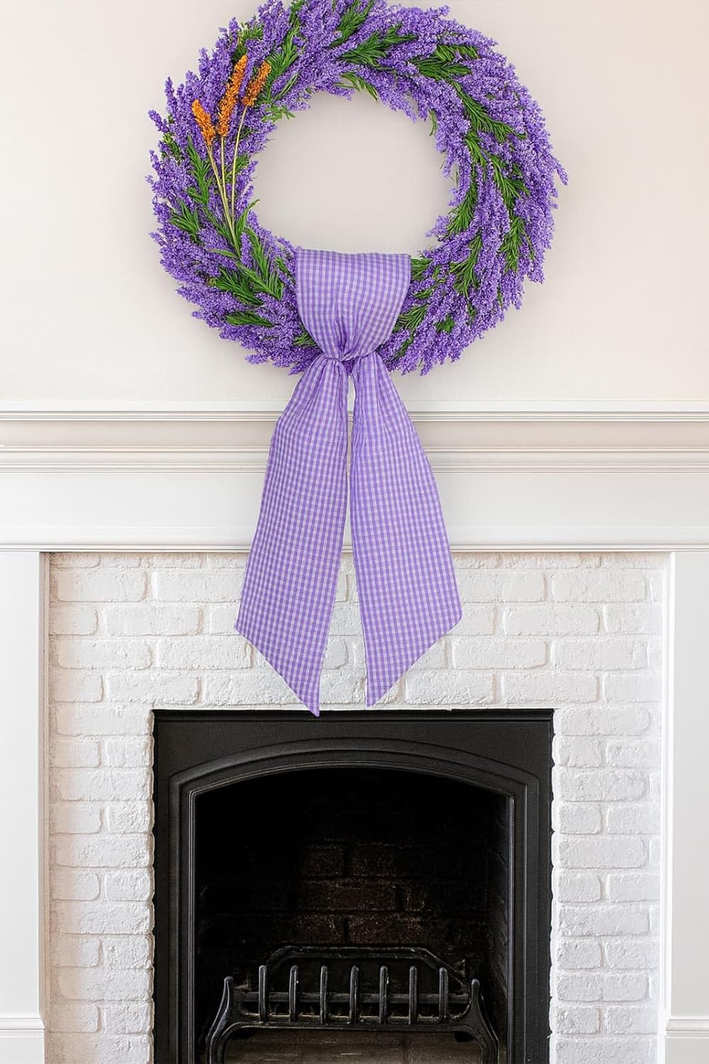 Purple Gingham Wreath Bow Set by Elegant Farmhouse - 2 Pack Door Decoration, 5.12" Wide x 54.33" Each