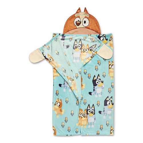 Bluey Hooded Throw Blanket, Soft Silk Touch Poncho Cape, Plush Blanket with Character Hood, Cozy and Lightweight, 40x50 inches