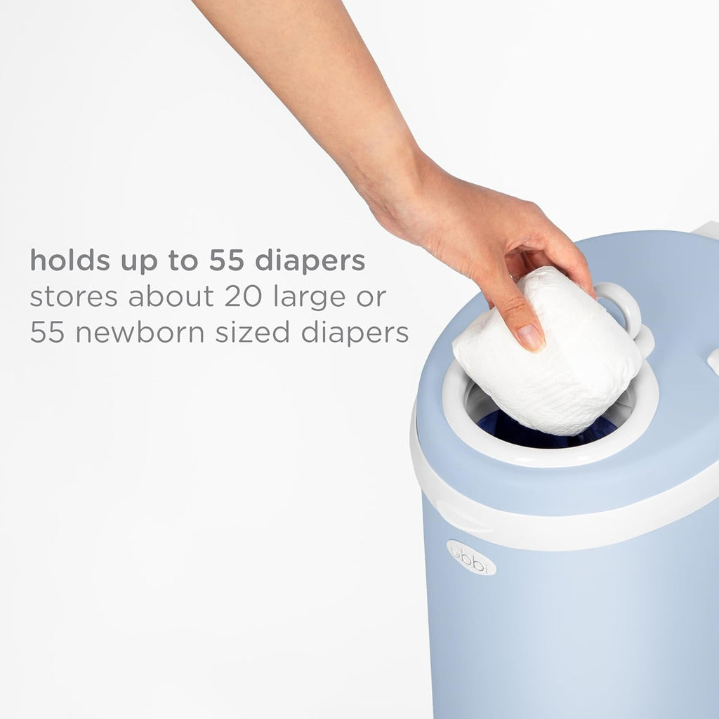 Ubbi Steel Diaper Pail - Odor Locking Design | No Special Bags Needed | Cloudy Blue Finish