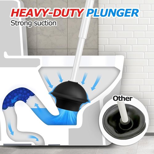 FORASTO Toilet Brush and Plunger Set - 2 in 1 Bathroom Cleaning Tools | Extended Handle, Pearl White, 20.8 Inch