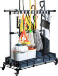 Skiennix Mop and Broom Holder with Wheels - Effortlessly Organize Your Cleaning Tools (Large)