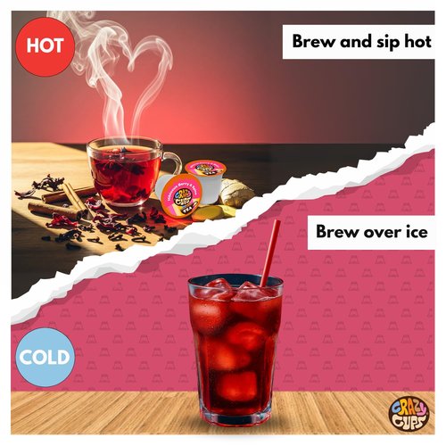 Crazy Cups Hibiscus Berry & Spice Herbal Tea Pods, 22 Count, Kosher Certified, Fruity & Spiced Blend with Cinnamon, Ginger & Clove | K Cup Compatible, Hot or Iced Herbal Tea