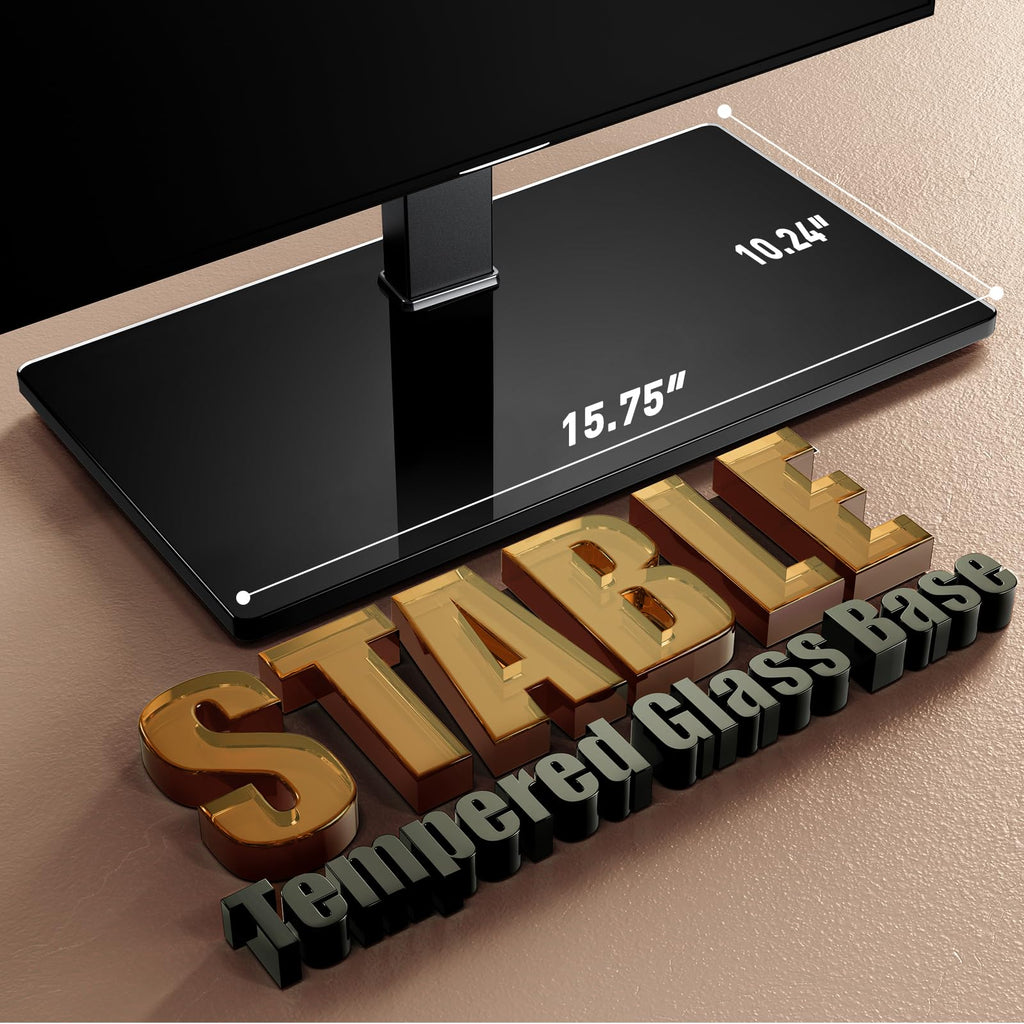 Perlegear Universal Swivel TV Stand with Power Outlet, Tabletop TV Stand for 34–65 Inch TVs up to 88 lbs, Tempered Glass TV Mount Stand Base with Height Adjustment, Tilt, Max VESA 400x400mm,PGTVS27