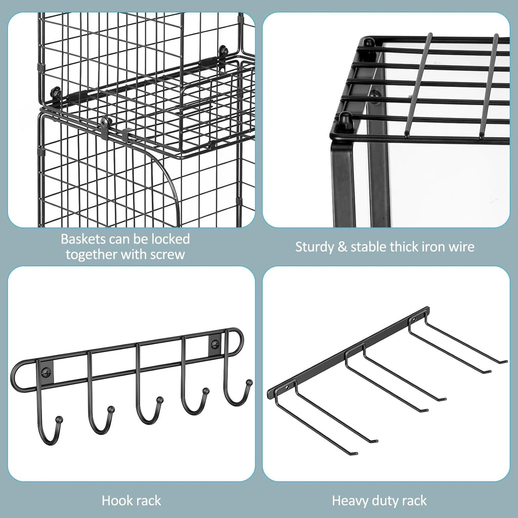 ThreeHio Garage Shelf - Heavy Duty Wall Mounted Storage with Wire Baskets & Tool Rack | Ideal for Home & Garden Organization