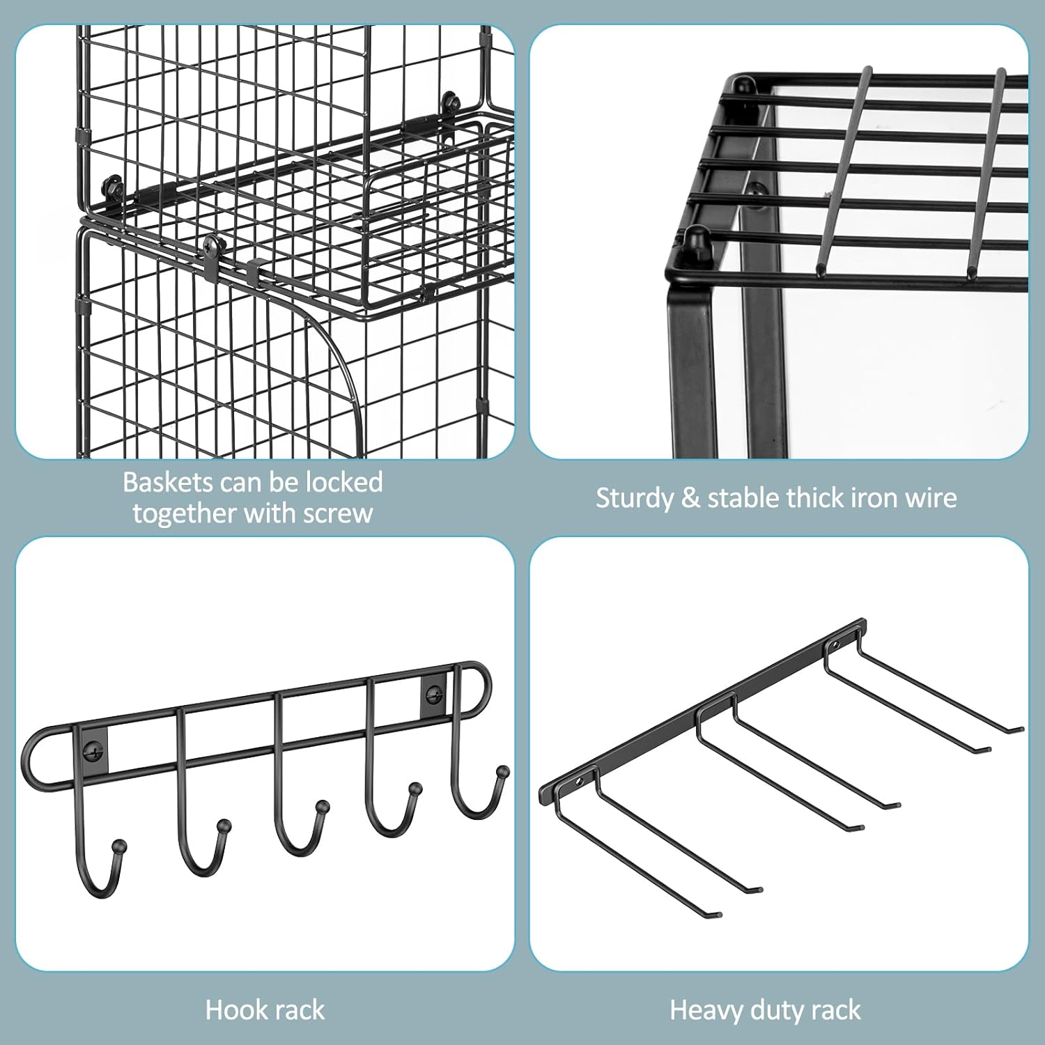 ThreeHio Garage Shelf - Heavy Duty Wall Mounted Storage with Wire Baskets & Tool Rack | Ideal for Home & Garden Organization