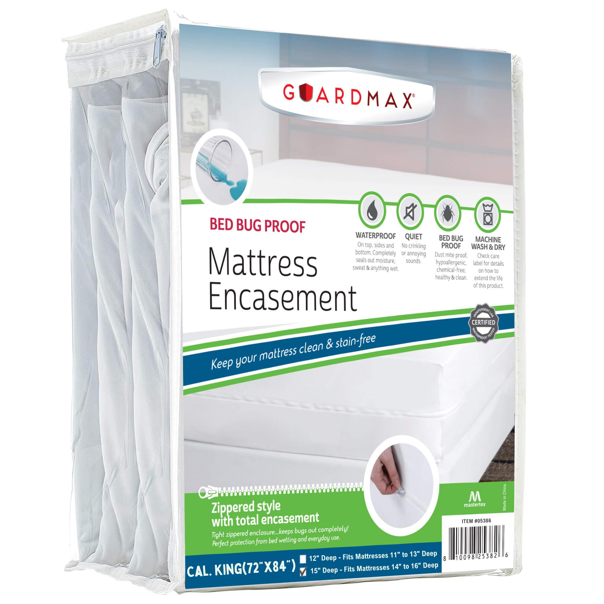 Guardmax California King Mattress Encasement with Zipper, Waterproof, Bed Bug Proof, and Dust Mite Proof Mattress Protector Bed up to 15" Deep, Zippered All Around Jersey Knitted Mattress Cover