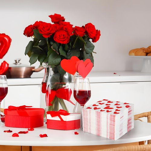 100 PCS Valentine's Day Cocktail Napkins Red Heart Disposable Dinner Napkin 3-Ply Valentines Hearts Paper Napkins for Valentine's Day Weddings Bridal Baby Shower Tea Birthday Party Supplies