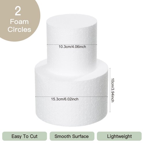 Fessary 2 Tiers 4" 6" Fake Cake 4 Inch Tall Fake Birthday Cake Rounds Styrofoam Cake Dummies Set for Birthday, Wedding, Baby Shower Display