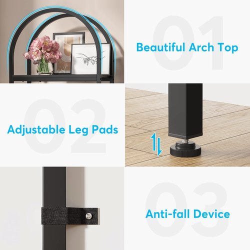LITTLE TREE 4-Tier Arched Bookshelf, Tall Open Bookcase Storage Shelves, Wood Metal Freestanding Display Rack Tall Shelving Unit for Home Office, Bedroom, Living Room, Industrial Black