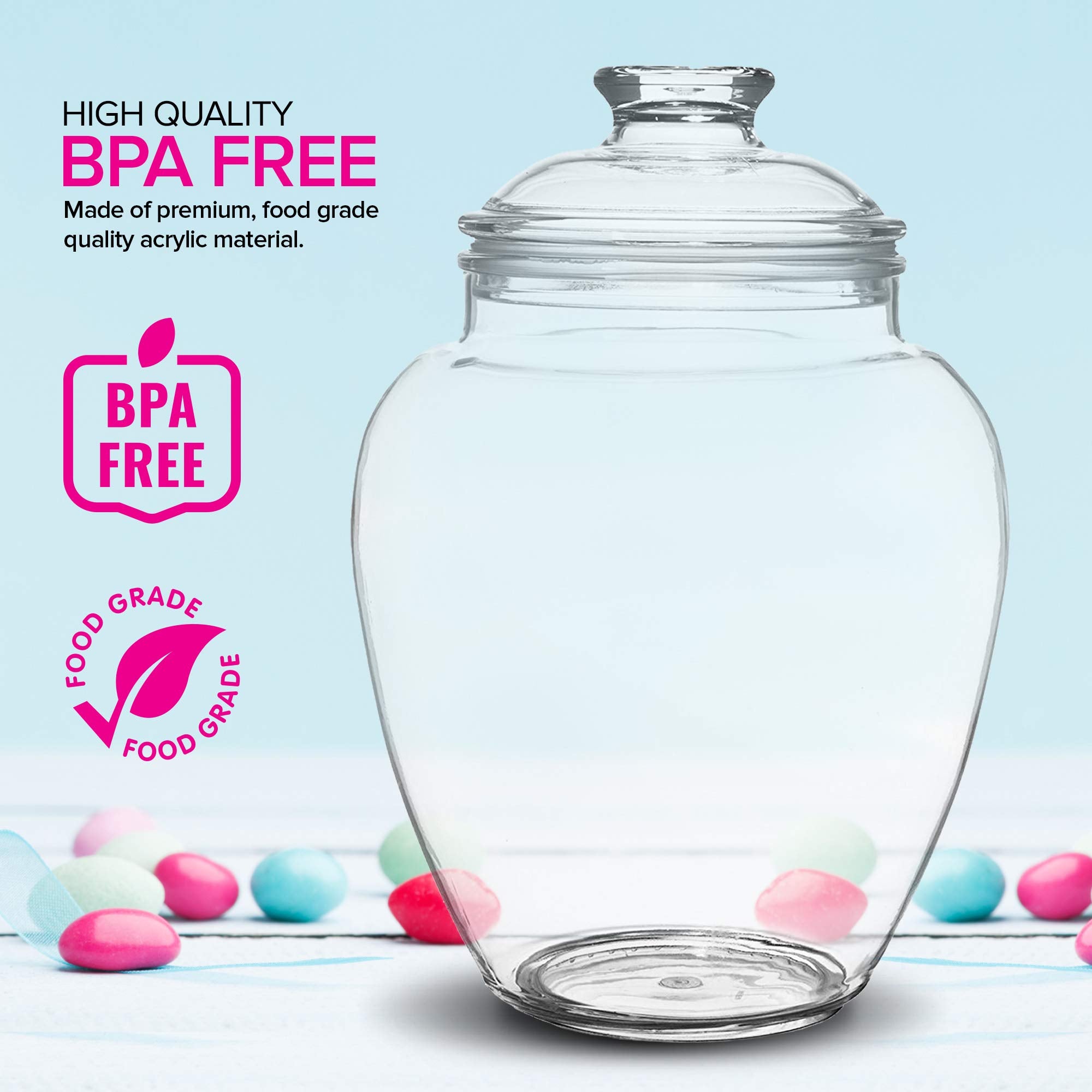 Modern Innovations 128-Ounce Candy & Cookie Jar with Lid, 1 Gallon Premium Acrylic Clear Apothecary Jar, Wedding & Home Décor Centerpiece, Decorative Kitchen Storage Jar, Bathroom Organization