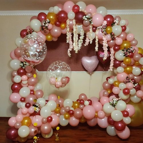 **Skiennix 60-Pack Burgundy Red & Pink Balloons - 12-Inch Latex & Metallic Confetti for Parties**