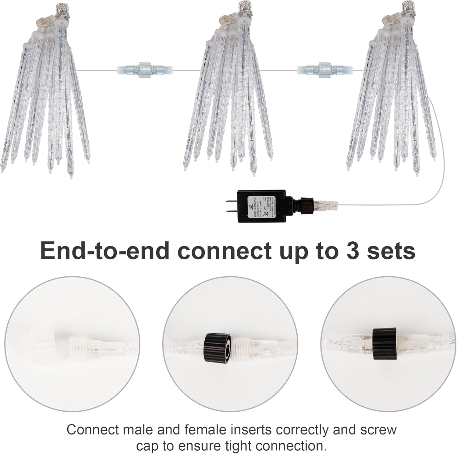 WATERGLIDE Meteor Shower Lights - 12" Outdoor Icicle Christmas Lights | 8 Icicles with 192 SMD LED, Connectable Raindrop Design, Blue Holiday Decor